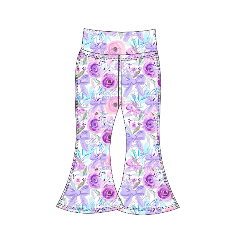 6.6P0774 Purple Bowknot Floral Yoga Pants