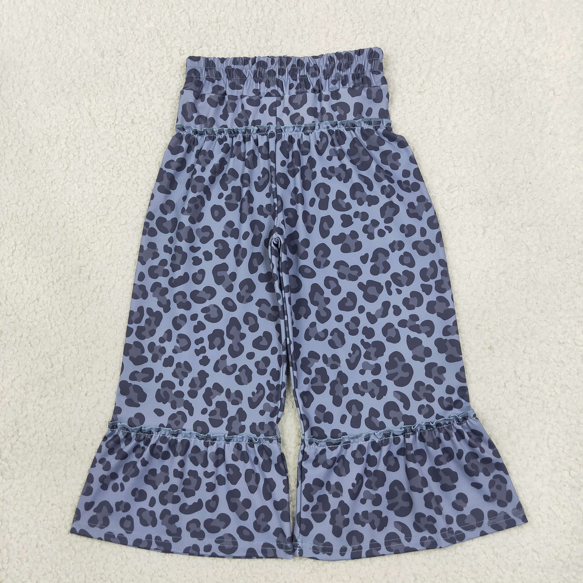 NEW RTS NO MOQ Yoga fabric P1055 Baby Girls Grey Leopard Yoga Active Ruffle Flare Pants Bottom