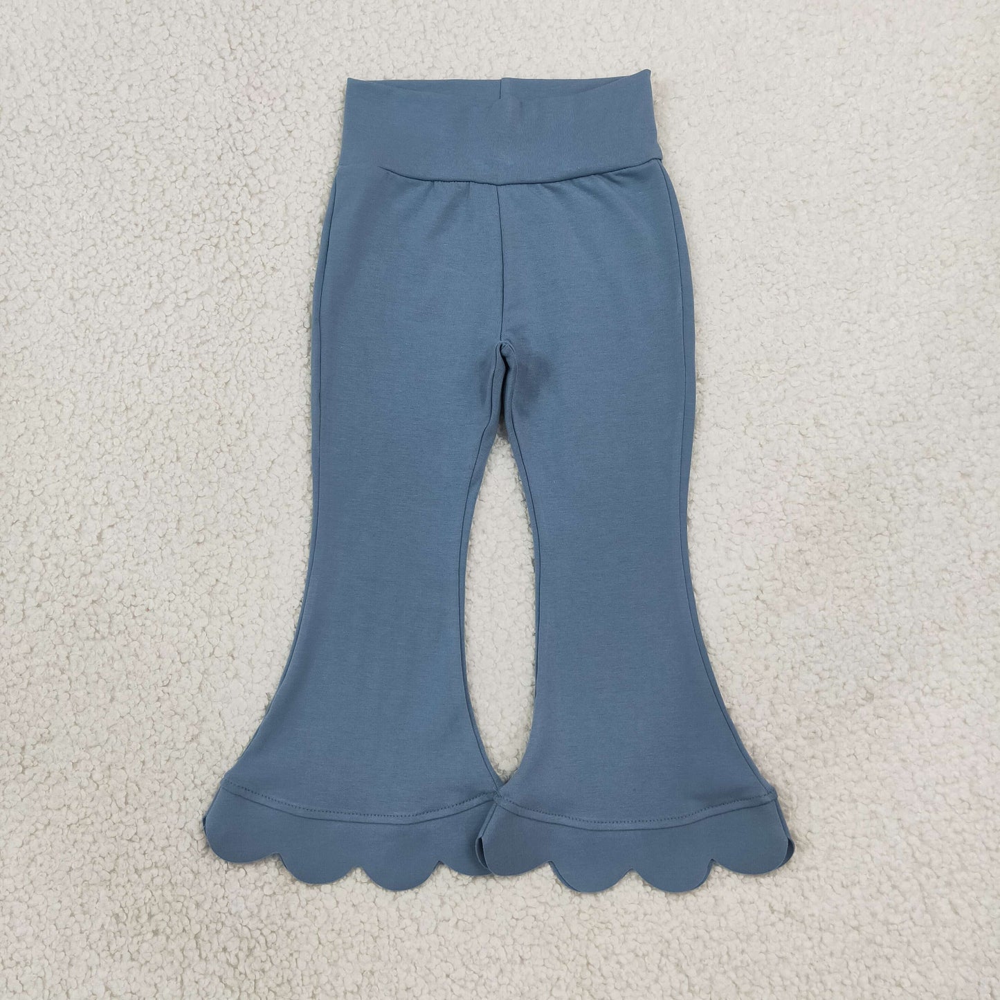 NEW RTS NO MOQ cotton P1077 Baby Girls Blue Scallop Bell Bottom Pants Spring Fall Casual Trousers Bottom