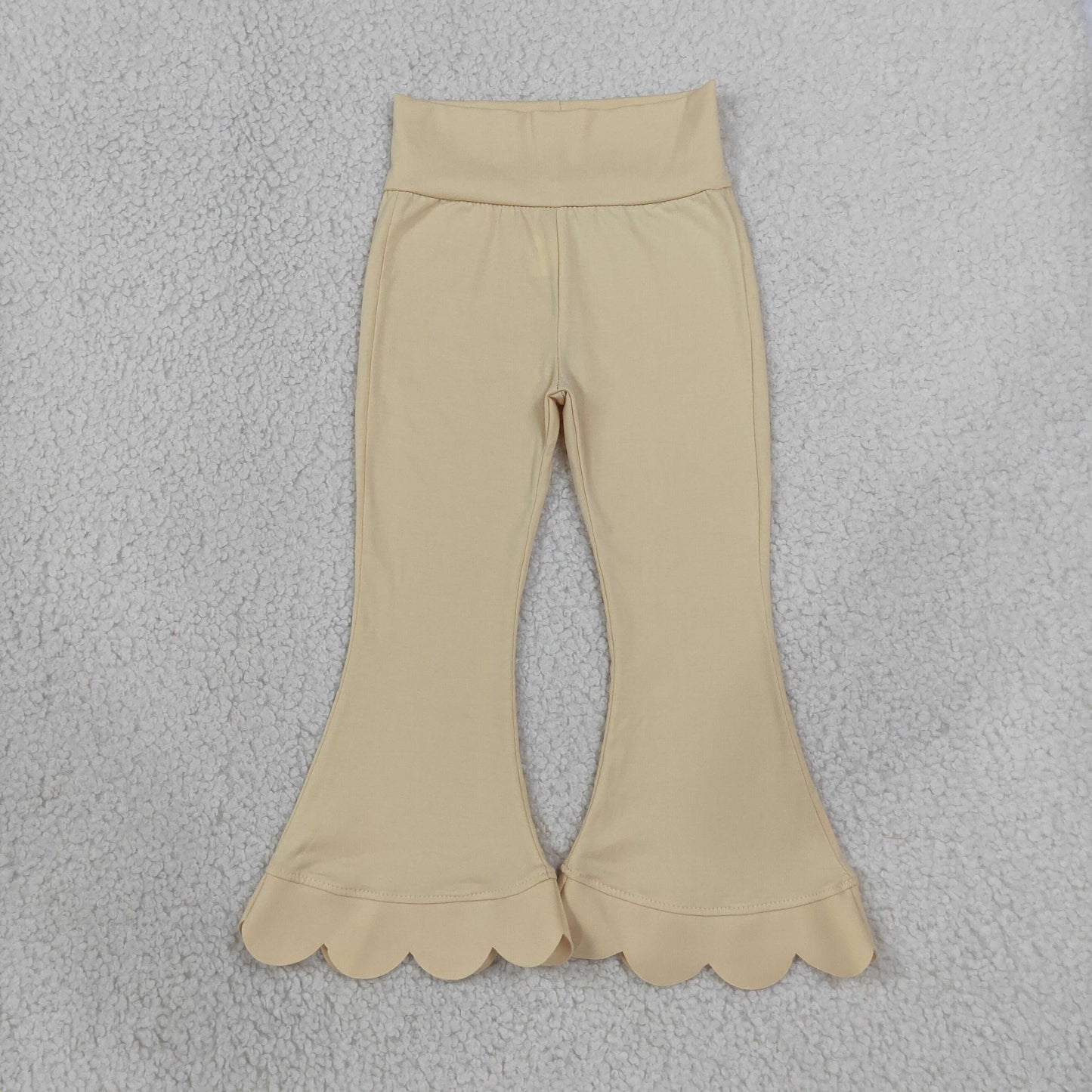NEW RTS NO MOQ cotton P1078 Baby Girls Cream Scallop Bell Bottom Pants Spring Fall Casual Trousers Bottom