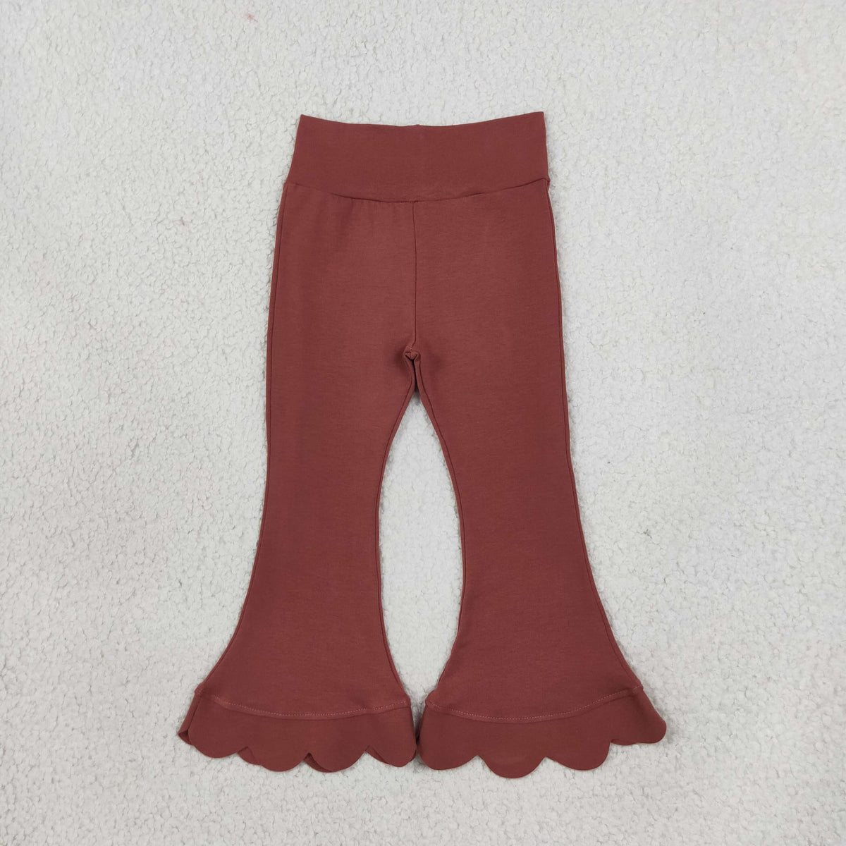 NEW RTS NO MOQ cotton P1085 Baby Girls Brown Scallop Flare Pants Bottom
