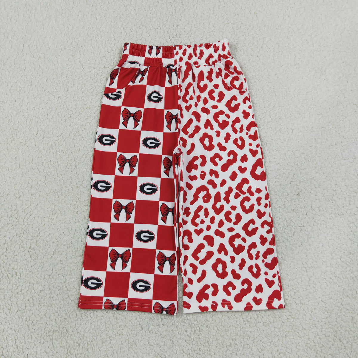 NEW RTS NO MOQ Yoga P1126 Baby Girls Bows Leopard Team Pockets Flare Pants Bottom
