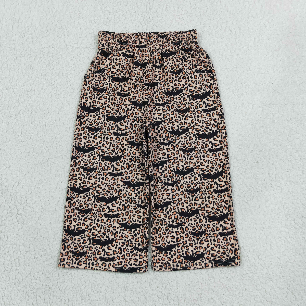 NEW RTS NO MOQ milk silk P1133 Baby Girls Bats Leopard Halloween Pockets Flare Pants Bottom