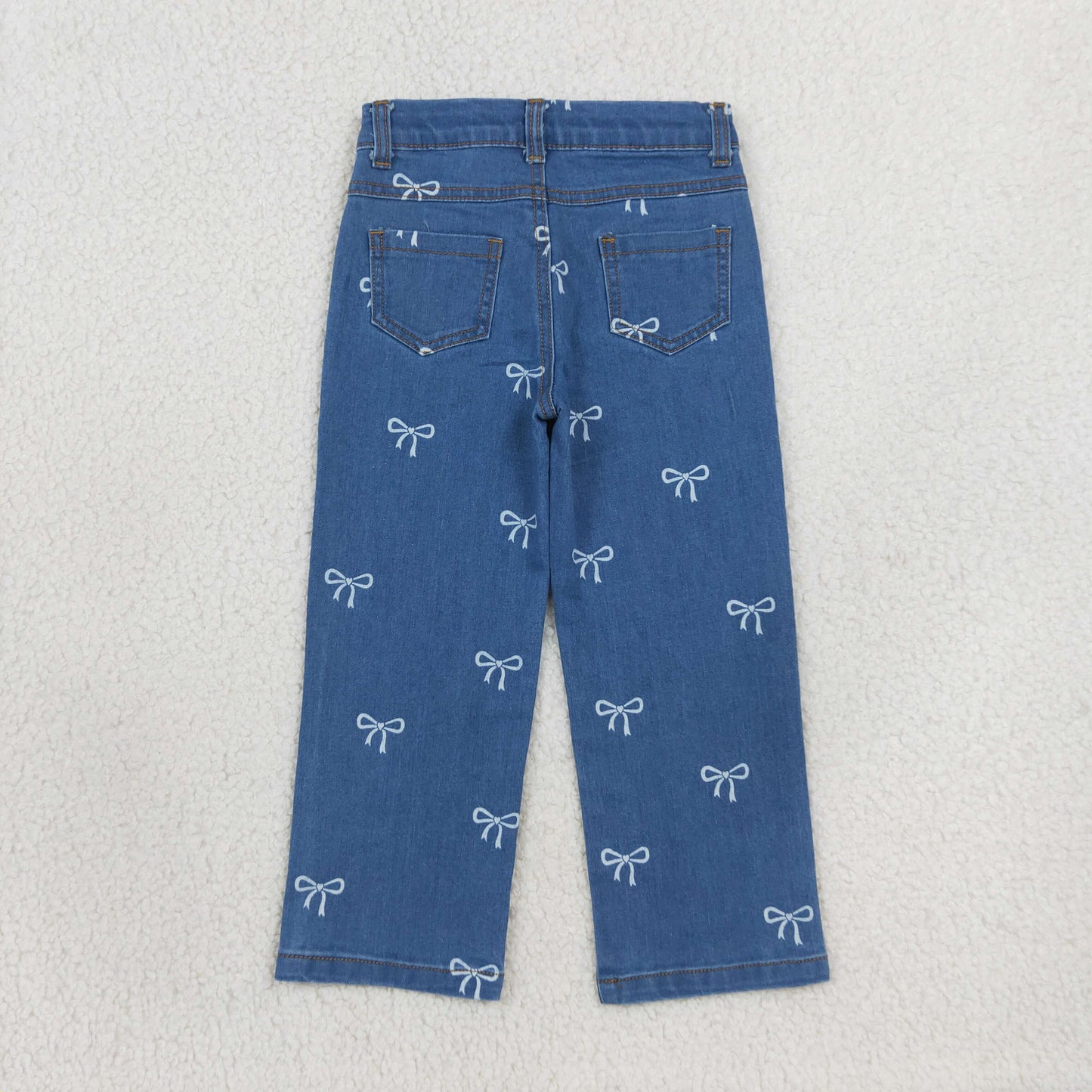 NEW RTS NO MOQ Denim P1149 Baby Girls Blue Straight Leg Jeans With Cute Bow Casual Daily Wear Girls Denim Bottom Pants