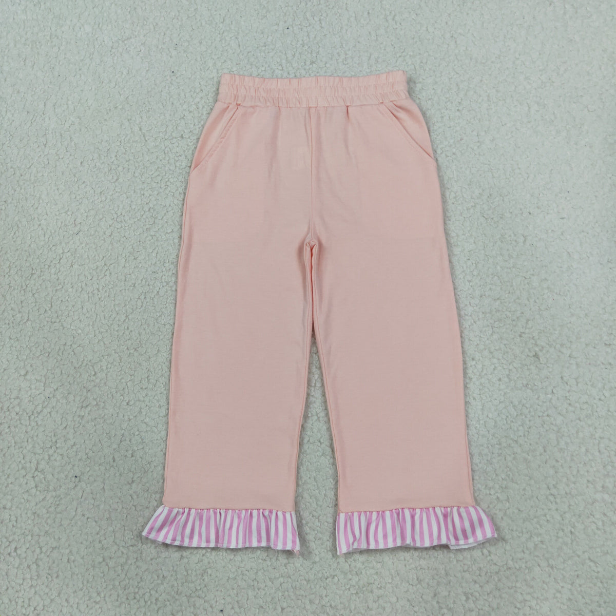 NEW RTS NO MOQ milk silk P1151 Baby Girls Light Pink Stripe Pockets Ruffle Pants Bottom