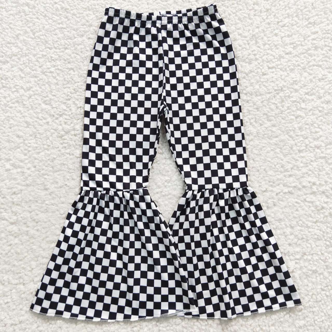 4.17white and black plaid bells girls pants kids trousers