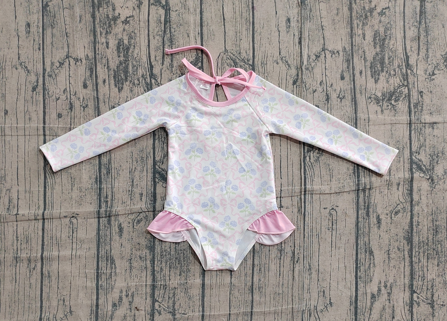 S0655Baby Girls Flower Bows Checked Bummies Swimsuits Preorder