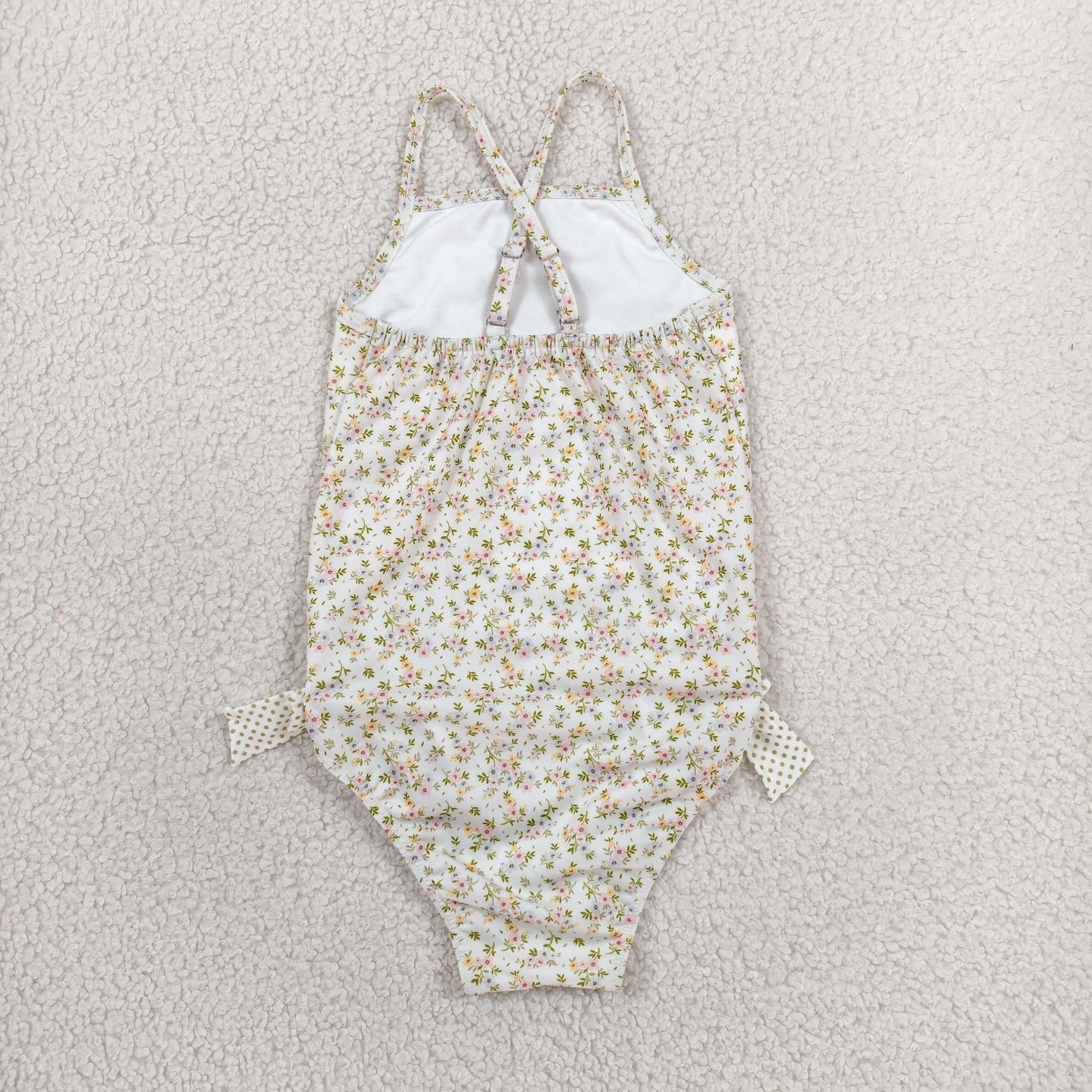 RTS NO MOQ milk silk S0723 Baby Girls Strap Small Flowers Bows Swimsuits