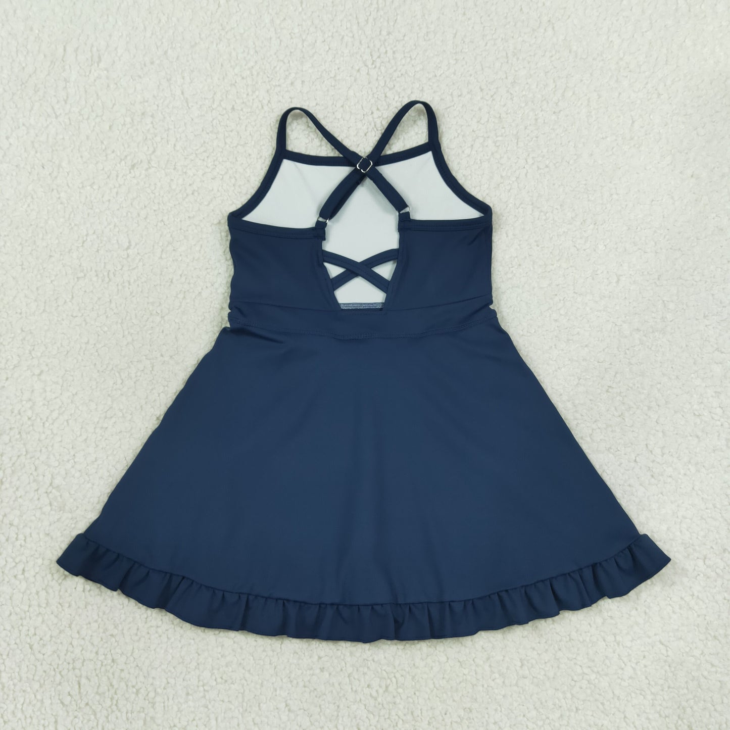 NEW RTS NO MOQ yoga fabric cotton S0779 Yoga Baby Girls Navy Solid Knee Length Athletic Active Dress