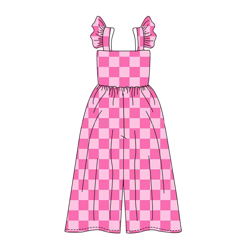 4.3SR3050 Rose red plaid jumpsuit