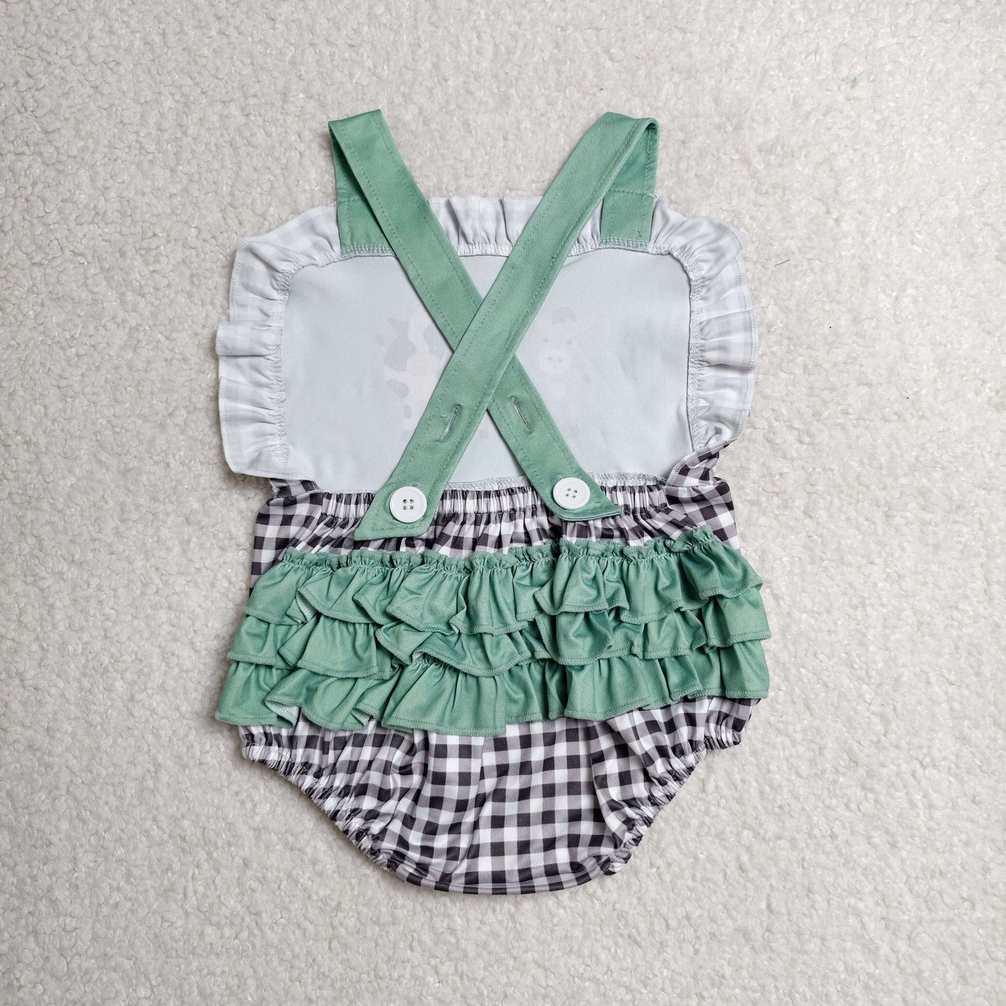 RTS NO MOQ milk silk SR3866 Baby Girls Strap Farm Checked Ruffle Rompers