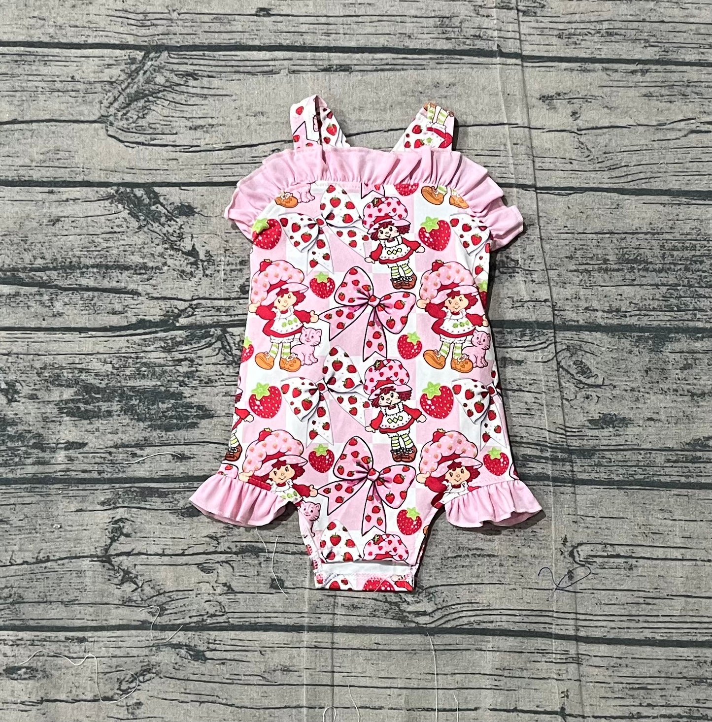 SR3885 Sibling Baby Strawberry Girls Bows Tunic Ruffle Short Clothes Set Back Bow Rompers