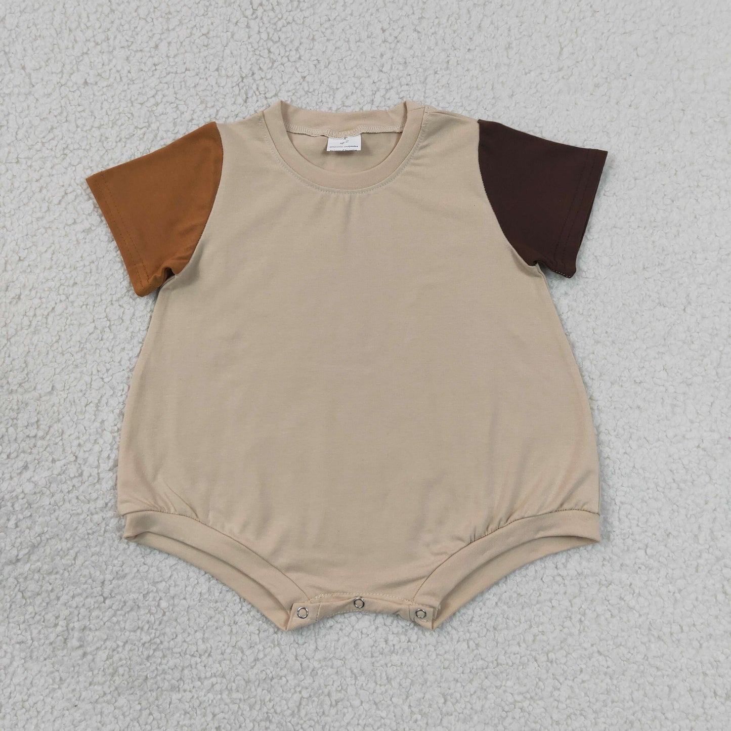 RTS NO MOQ milk silk SR4157 Baby Boys Khaki Brown Patchwork Short Sleeve Romper