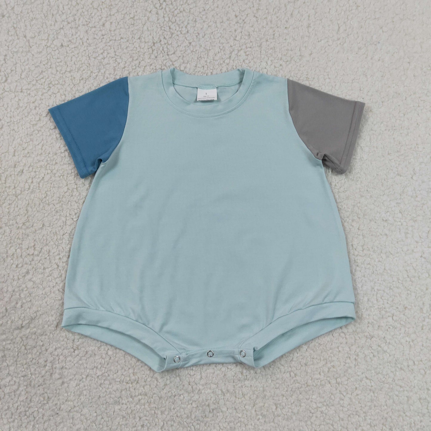 RTS NO MOQ milk silk SR4158 Baby Boys Blue Grey Patchwork Short Sleeve Romper
