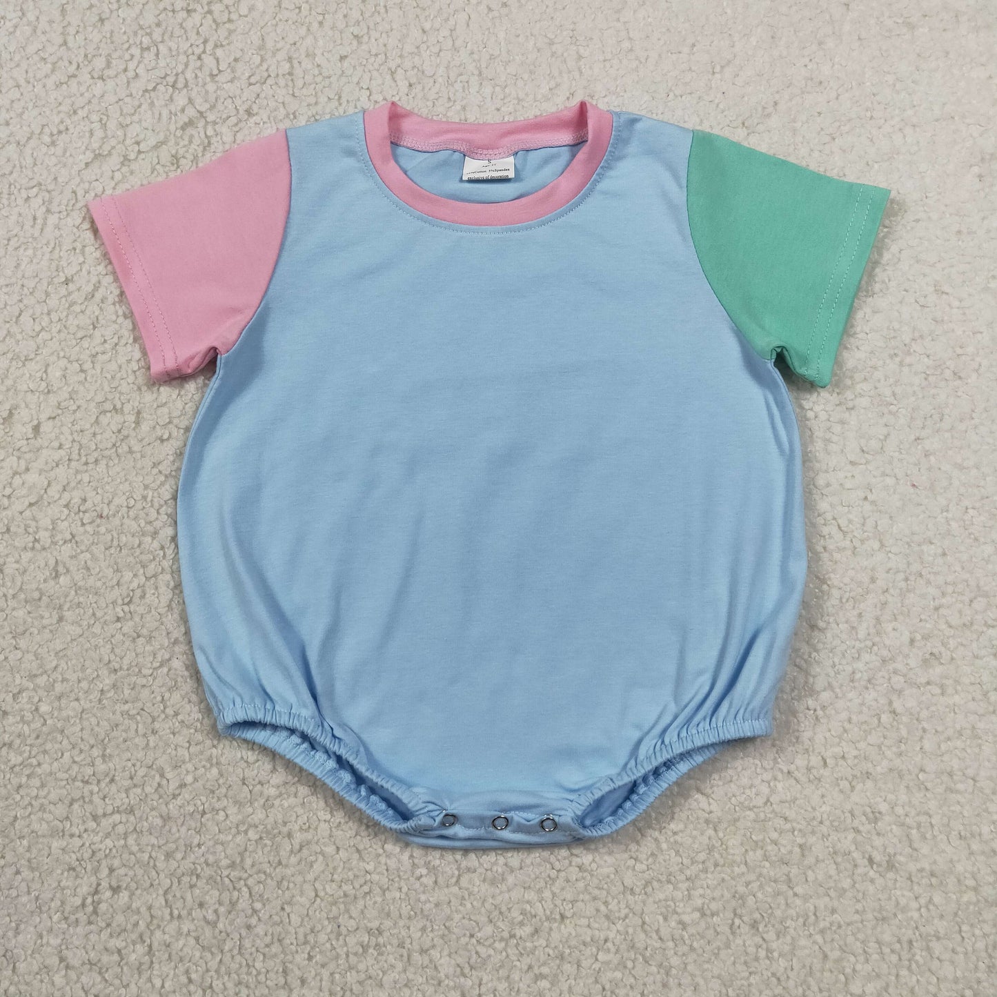 RTS NO MOQ milk silk SR4269 Baby Kids Short Sleeve Pink Blue Green Patchwork Rompers