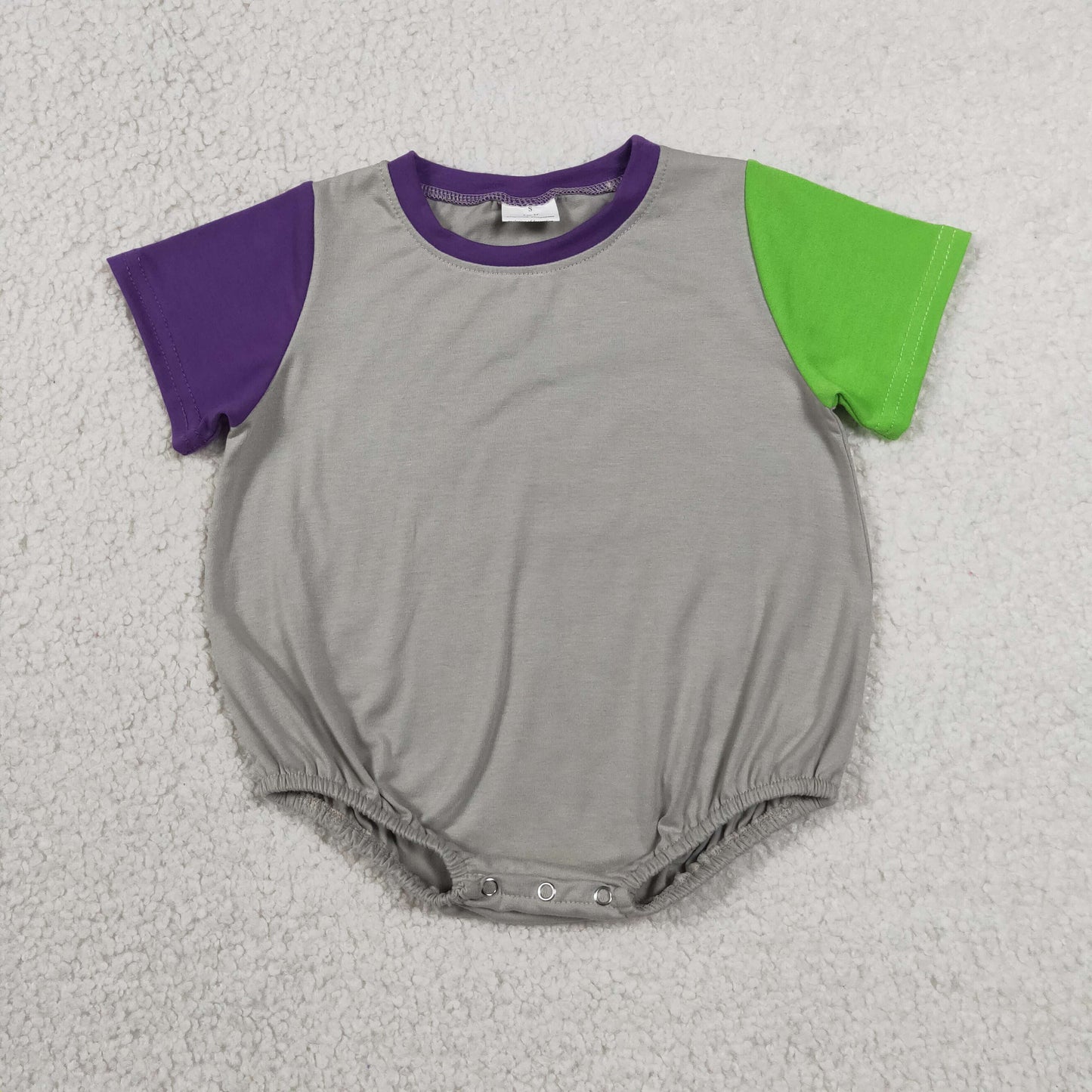 RTS NO MOQ milk silk SR4271 Baby Boys Short Sleeve Purple Grey Green Patchwork Rompers