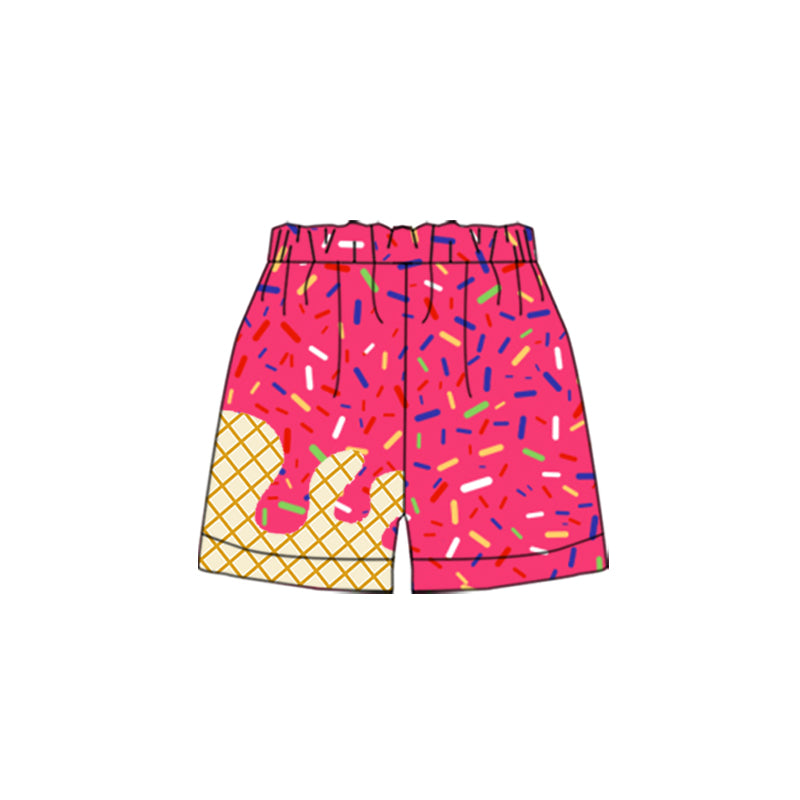 7.17SS0636 Rose red plaid elastic shorts