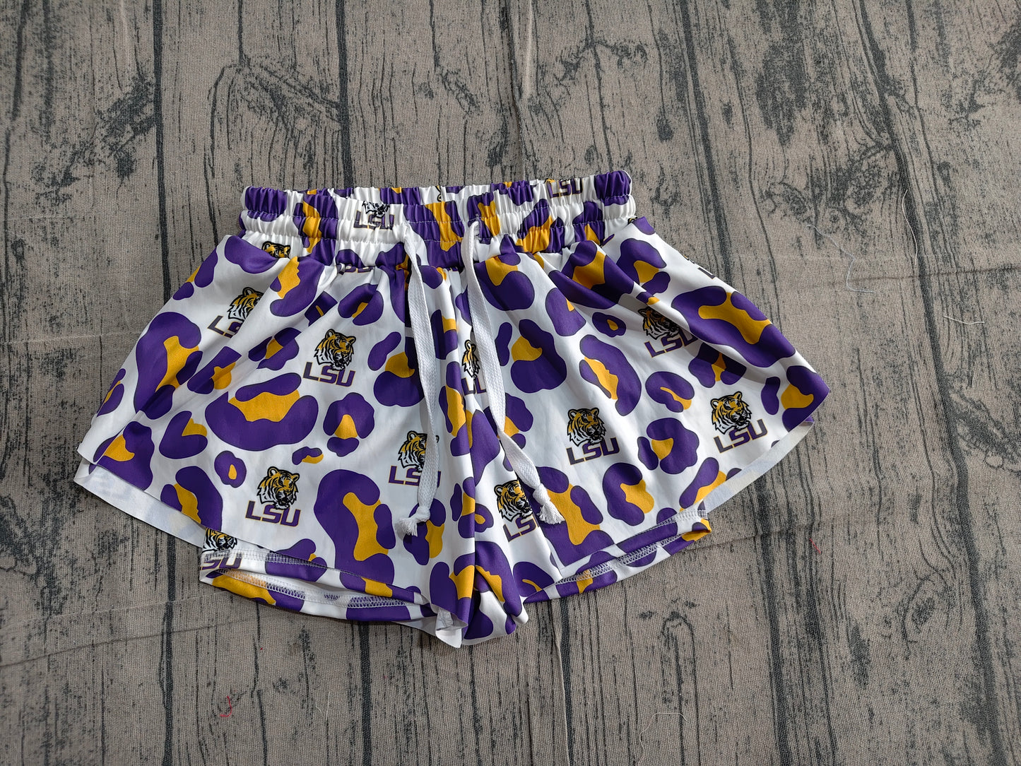 SS0821Baby Girls Purple Leopard LSU Tigers Yoga Active Team Butterfly Shorts Bottom