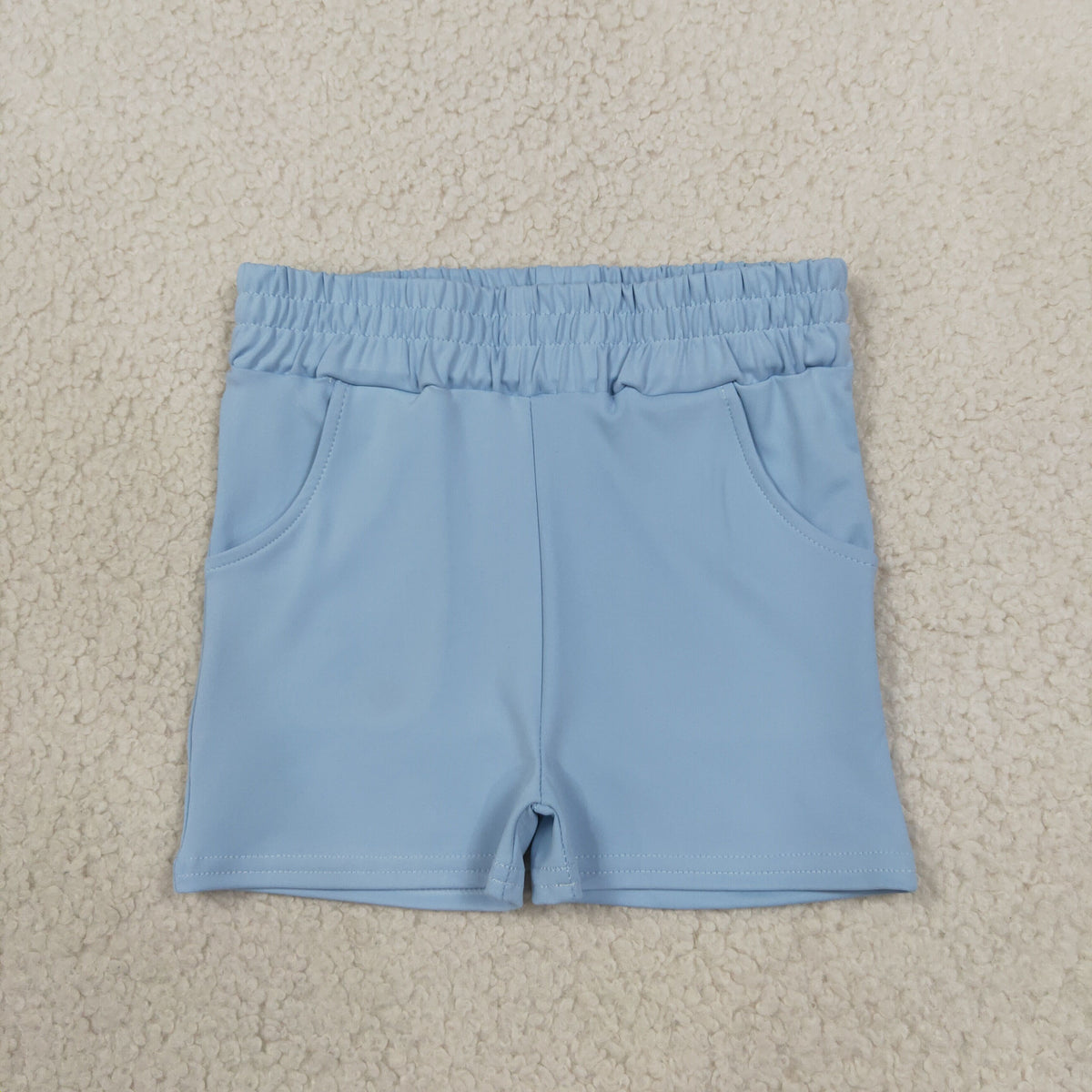 RTS NO MOQ yoga fabric SS0961 Baby Girls Light Blue Yoga Active Pockets Short Bottoms