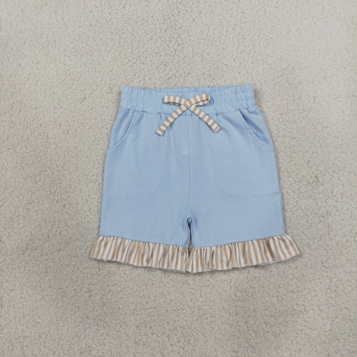 NEW RTS NO MOQ milk silk SS0995 Baby Girls Blue Bow Pockets Shorts Bottom