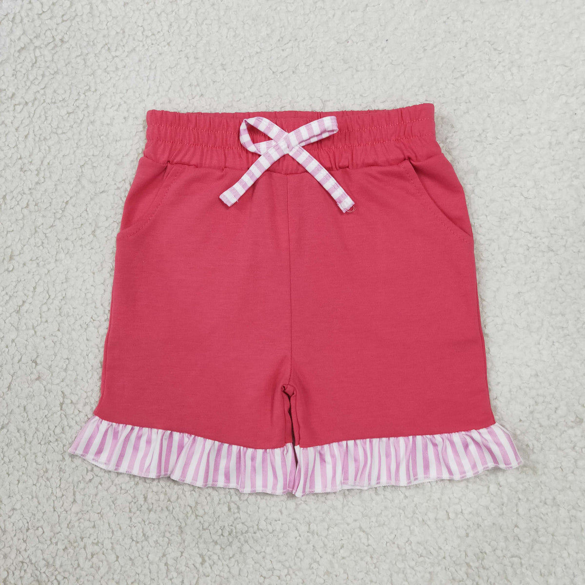 NEW RTS NO MOQ milk silk SS1001 Baby Girls Watermelon Red Stripe Pockets Bow Shorts Bottom