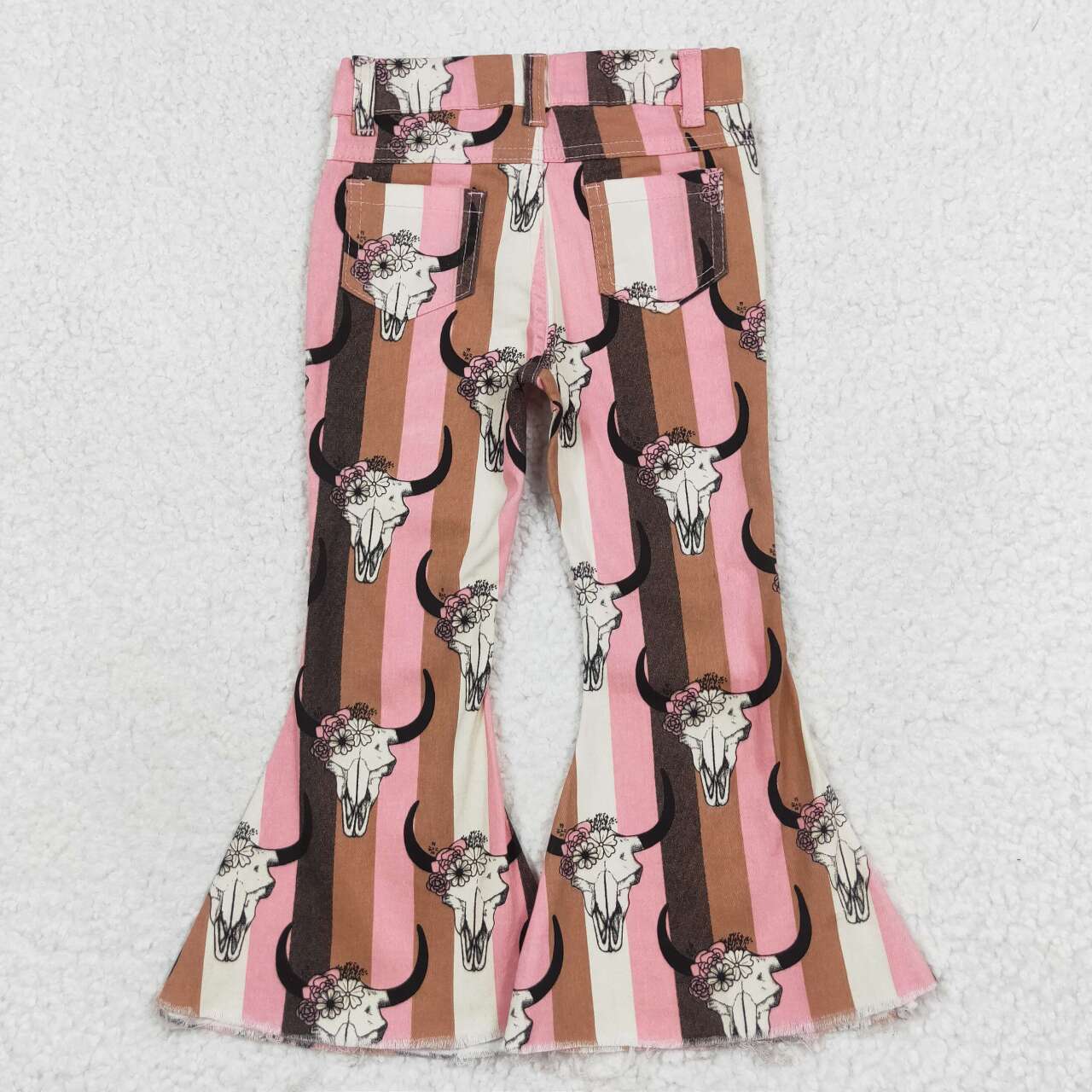 P0437 Fashionable alpine cowboy pants in pink and orange stripes