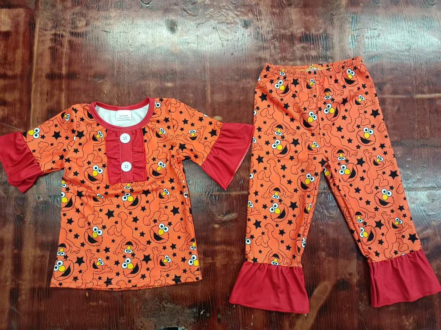 4.25 Orange Girls Cartoon Short Sleeve Long Pants Pajamas Set