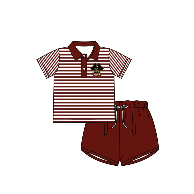 7.3preorder(moq 5) Baby Boys Raiders Wine Team Tee Shirt Shorts Clothes Sets