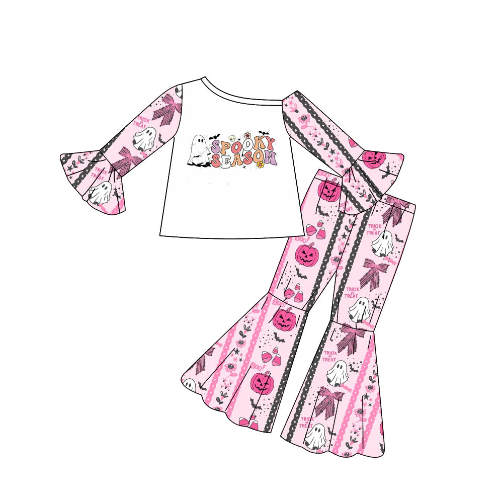 8.11Preorder(moq 5) Baby Girls Halloween Spooky Season Top Bell Pants Outfits Sets