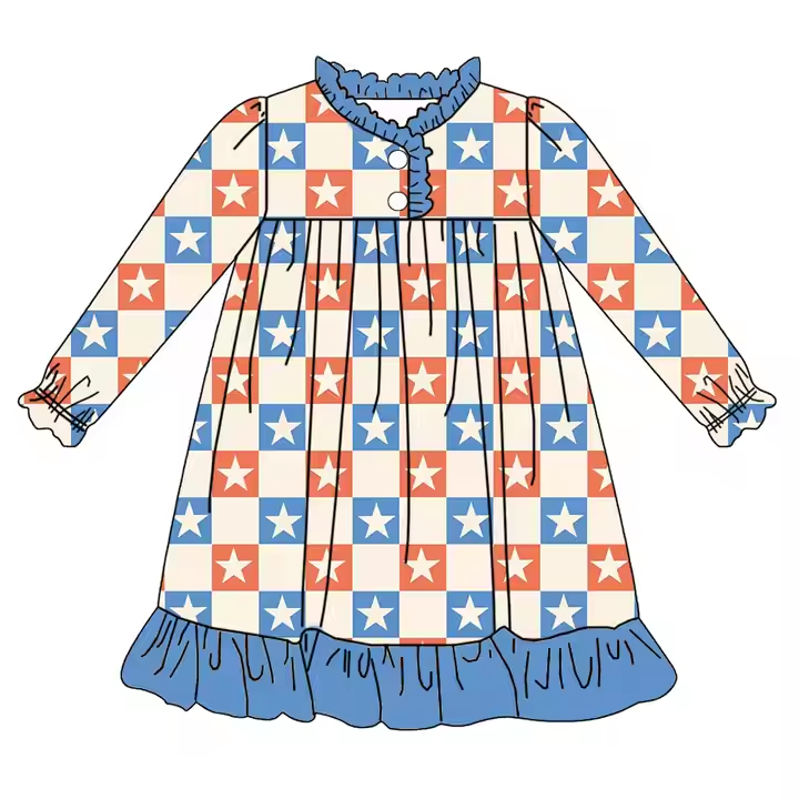 6.17 Five-pointed star blue long-sleeved dress