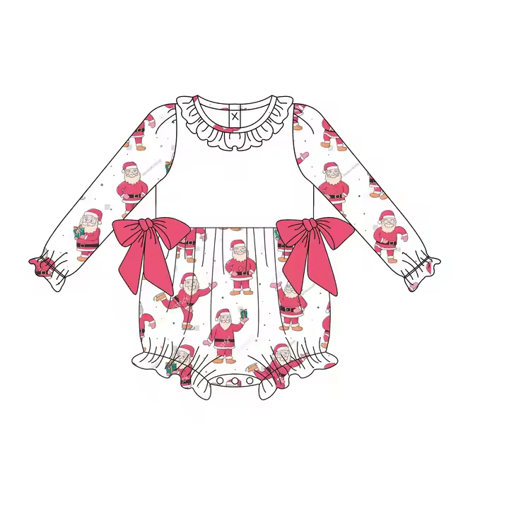 6.25 Pink Bow Santa Claus Girls Long Sleeve Toddler Clothes