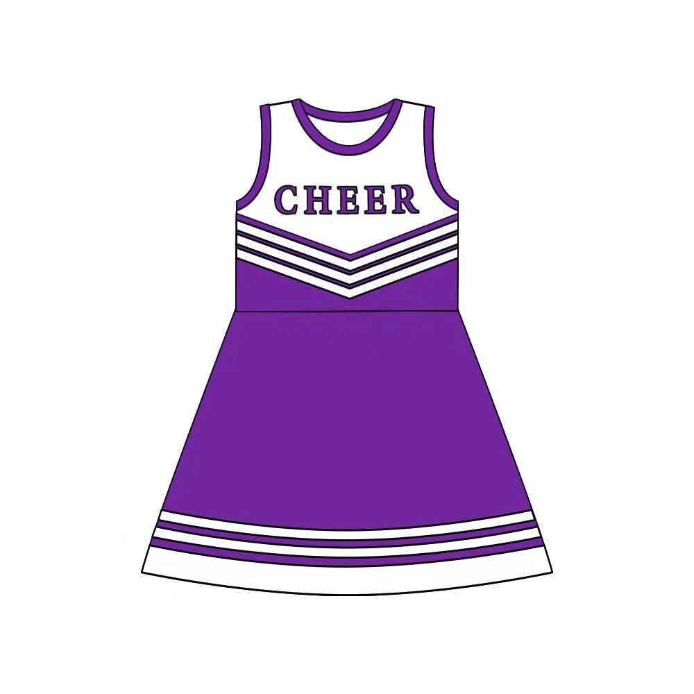 X8.14Baby Girls Purple Cheer Team Knee Length Dresses