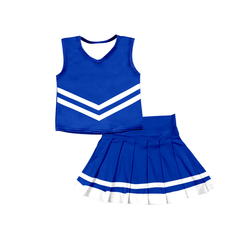 8.5Preorder (moq 5)Baby Girls Hot Blue Sleeveless Team Vest Pleated Skorts Set