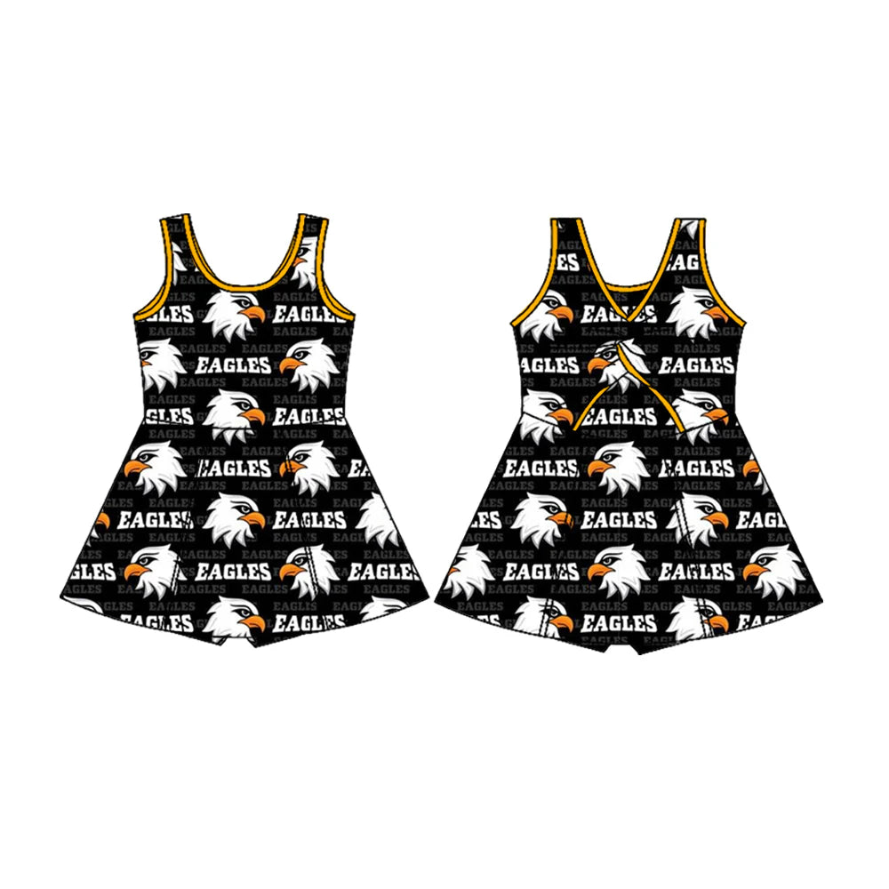 7.3Preorder (moq 5)Baby Girls Sleeveless Black Eagles Short Team Knee Length Dresses