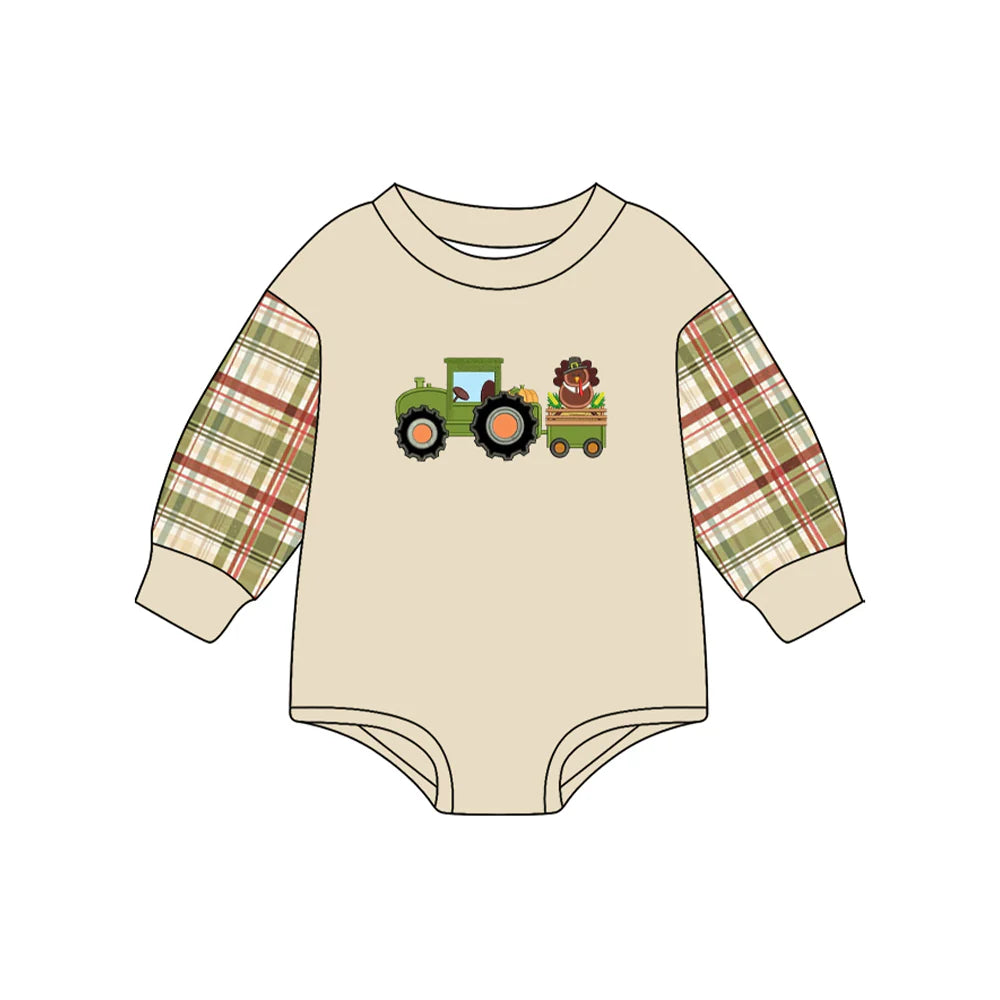 7.4Preorder (moq 5)Baby Boys Long Sleeves Trucks Turkey Rompers