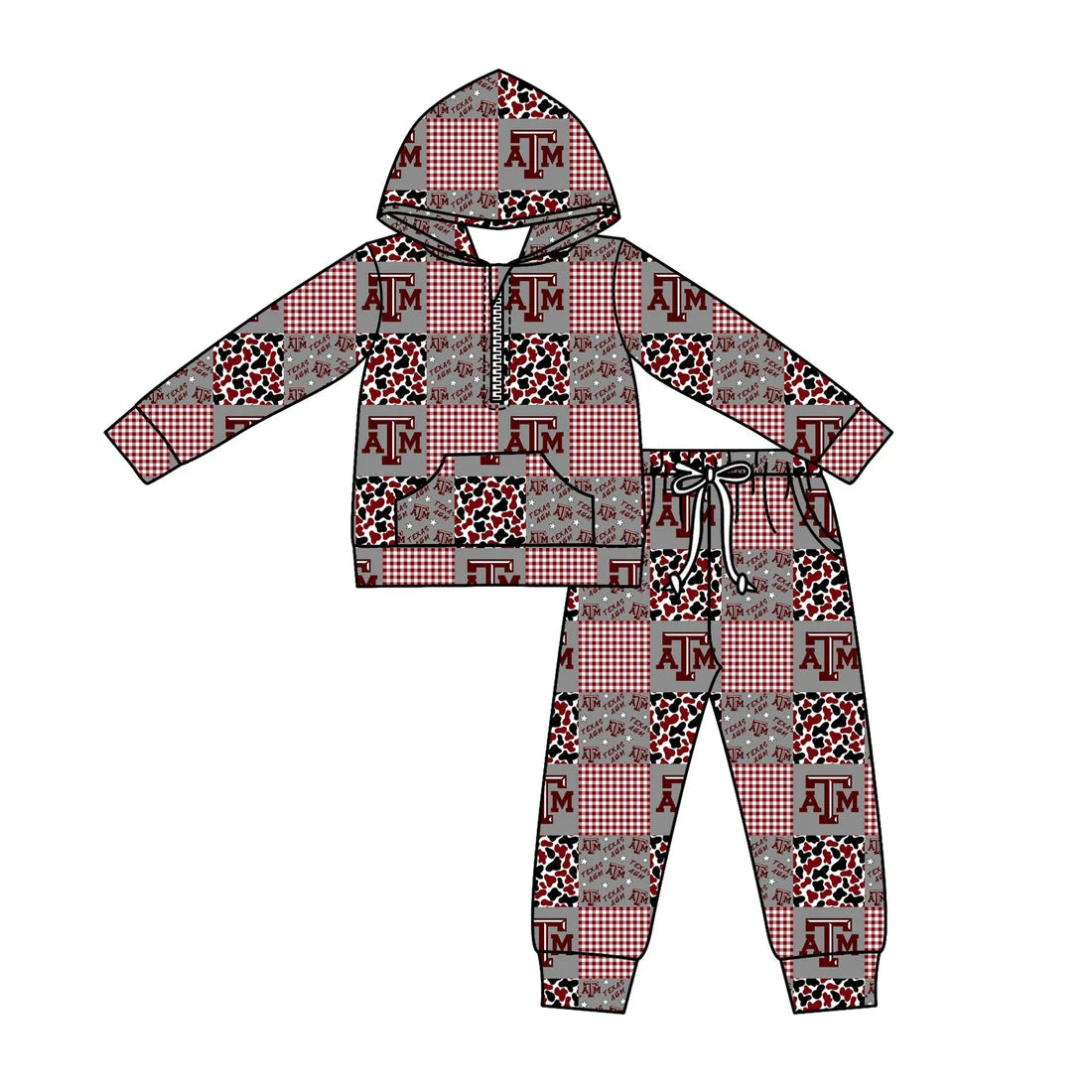 X12.1Preorder (moq 5)Baby Boys Camo ATM Checked Zipper Pockets Hoodies Pants Team Clothes Sets