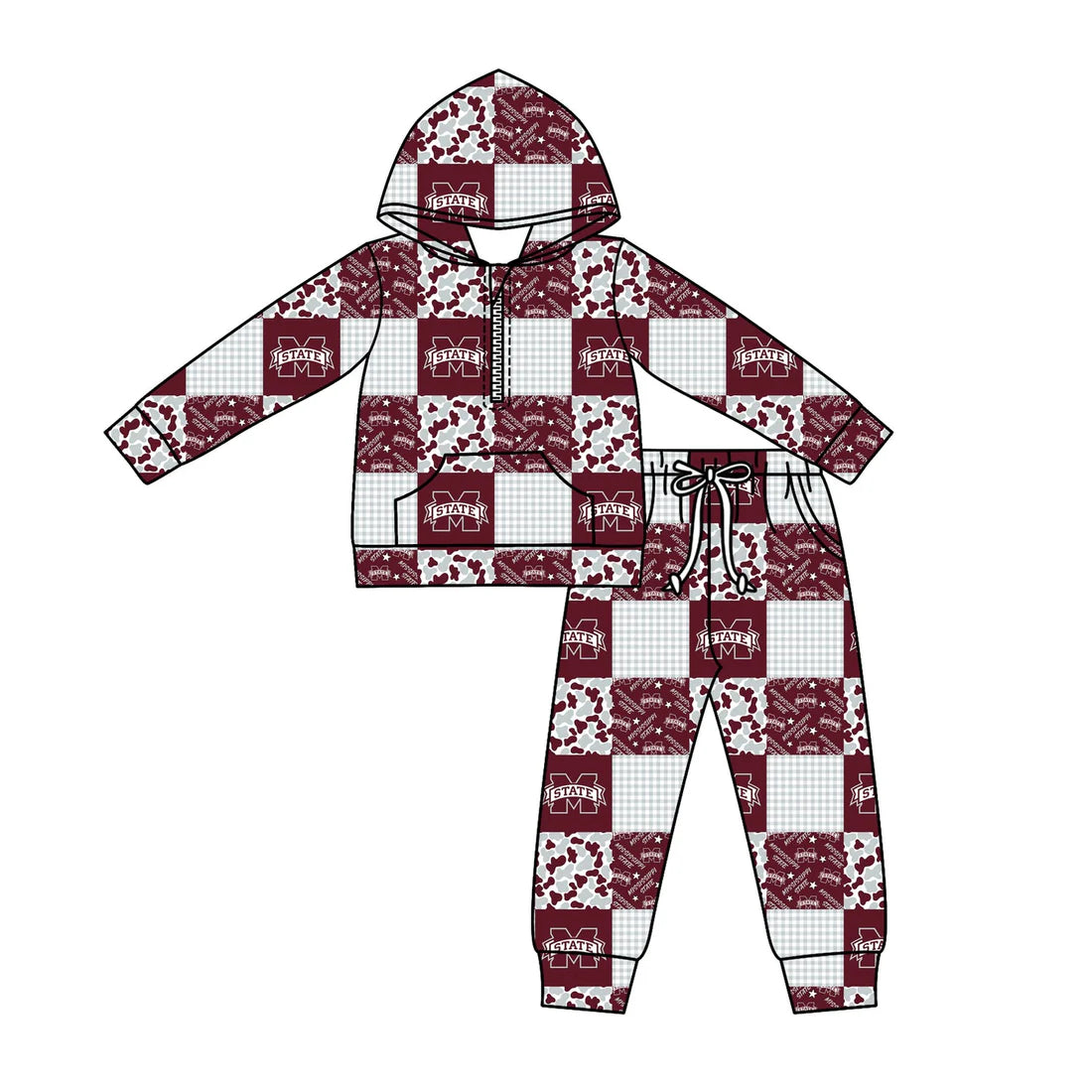 X11.3Preorder (moq 5)Baby Boys Camo M State Checked Zipper Pockets Hoodies Pants Team Clothes Sets