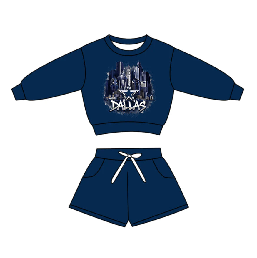 X12.19 Preorder(moq 5)Baby Boys Long Sleeve Dallas Stars Top Pockets Shorts Team Clothes Sets