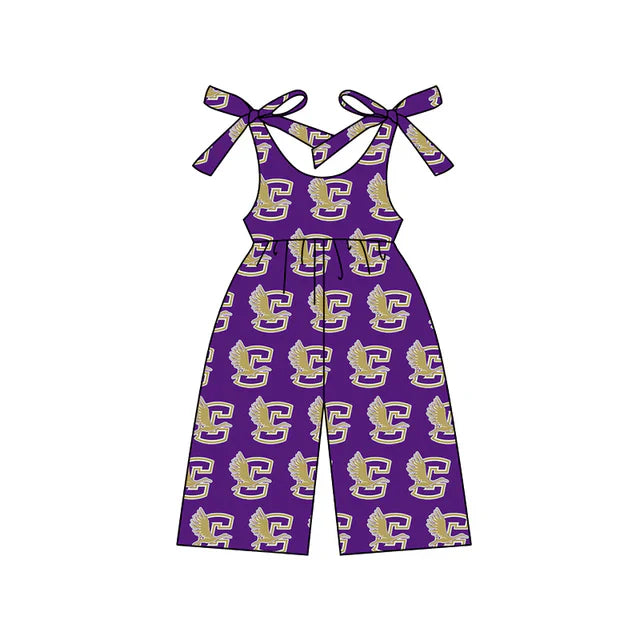7.3Preorder (moq 5)Baby Girls Purple C team Straps Jumpsuits Rompers