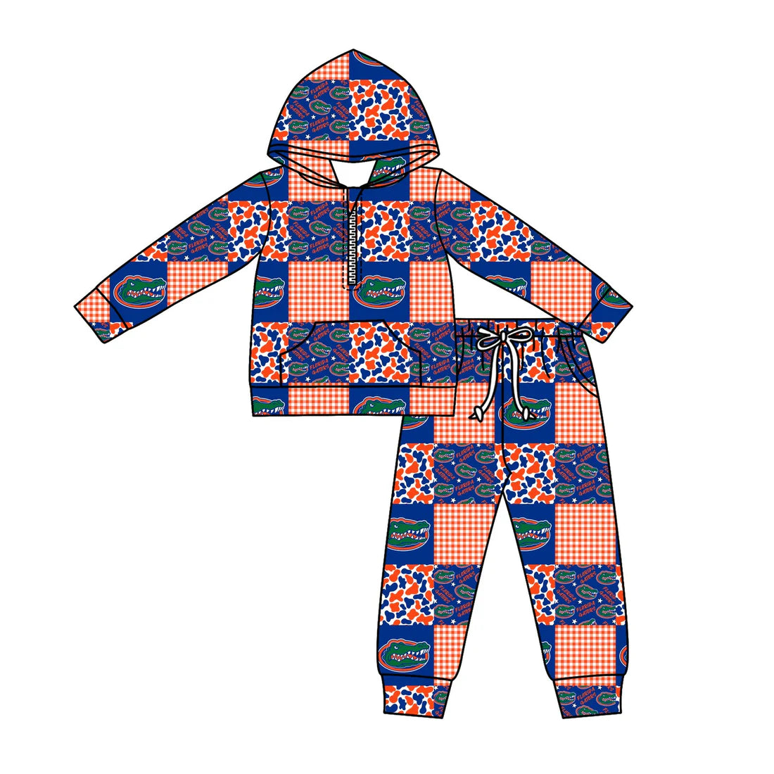 X1.14 Preorder (moq 5)Baby Boys Camo Crocodiles Checked Zipper Pockets Hoodies Pants Team Clothes Sets
