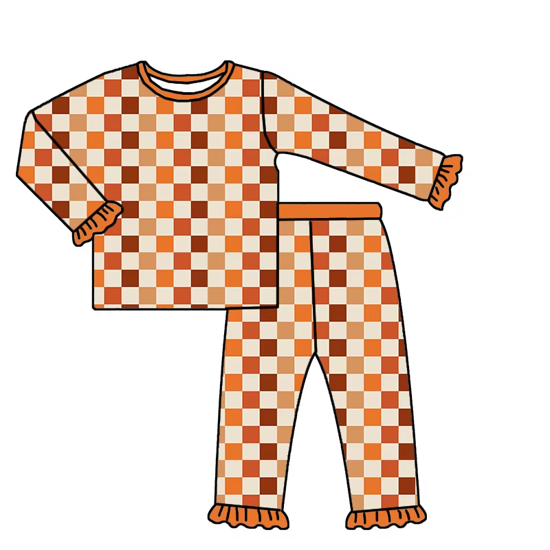 6.16 Orange plaid long-sleeved suit