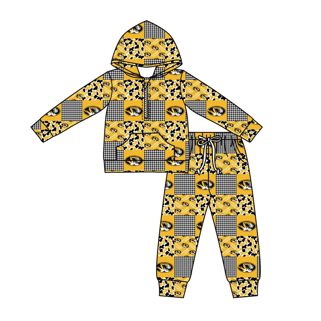 X12.1Preorder (moq 5)Baby Boys Camo Tigers Checked Zipper Pockets Hoodies Pants Team Clothes Sets