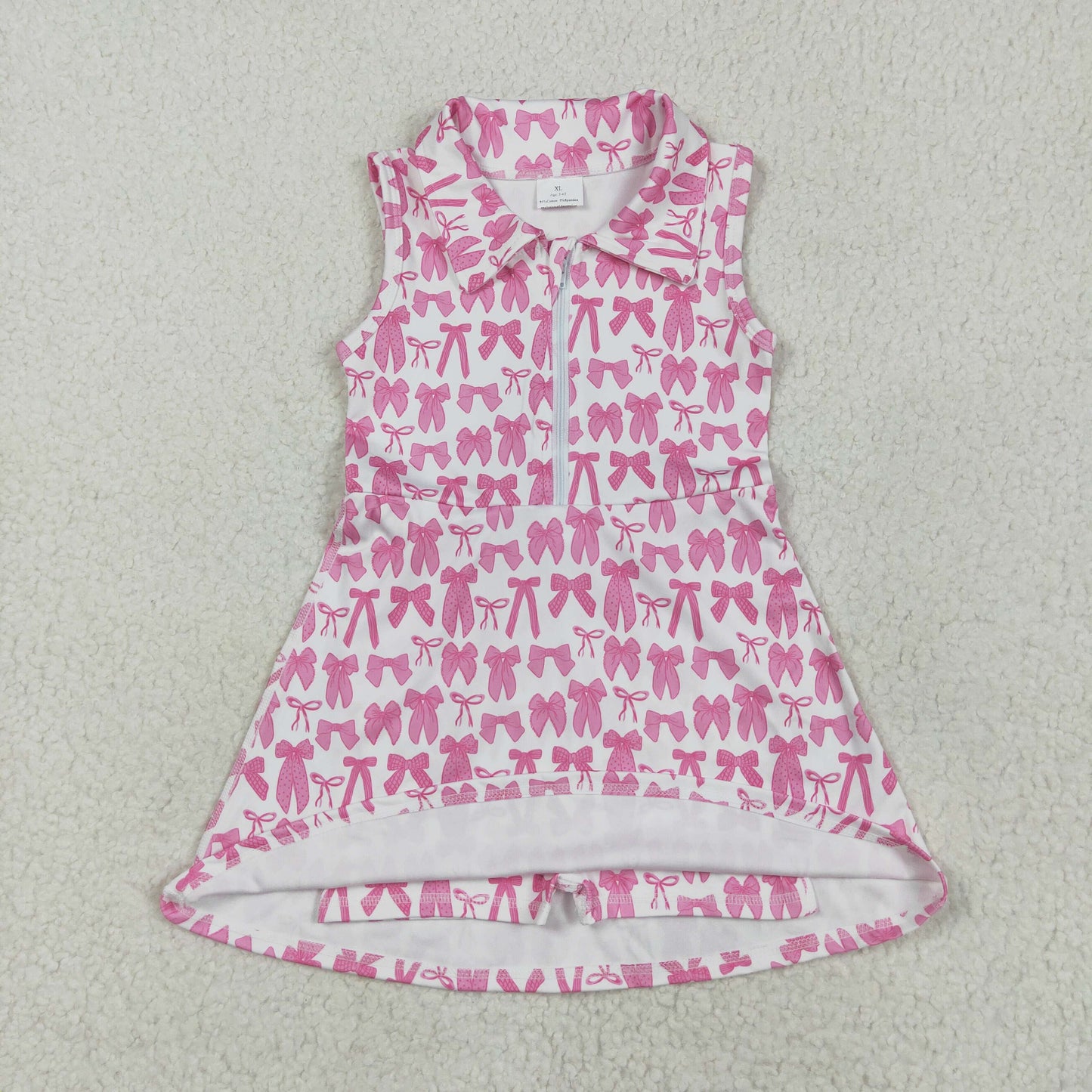 5.10 GSD2379 Pink bow pattern white zippered yoga sleeveless dress