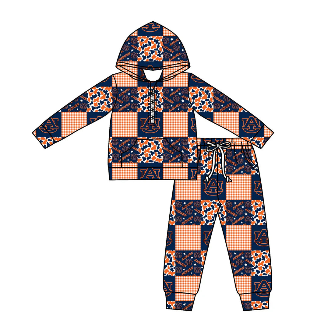 X1.14 Preorder (moq 5)Baby Boys Camo AU Checked Zipper Pockets Hoodies Pants Team Clothes Sets