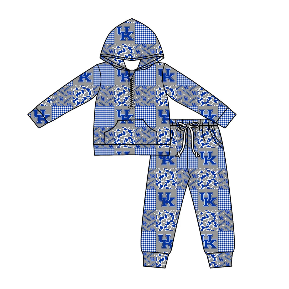X12.1Preorder (moq 5)Baby Boys Camo UK Checked Zipper Pockets Hoodies Pants Team Clothes Sets