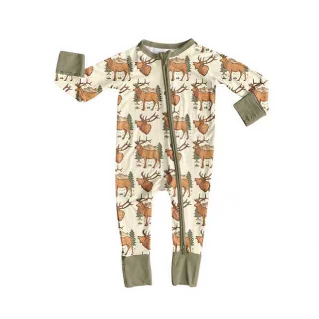X904Preorder(moq 5)Baby Boys Deer Western Footie Rompers