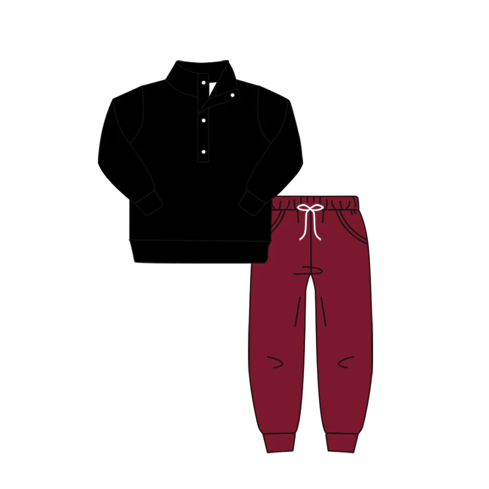 8.9preorder(moq 5) Baby Boys Fall Football Team Black Pullover Top Pants Clothing Sets