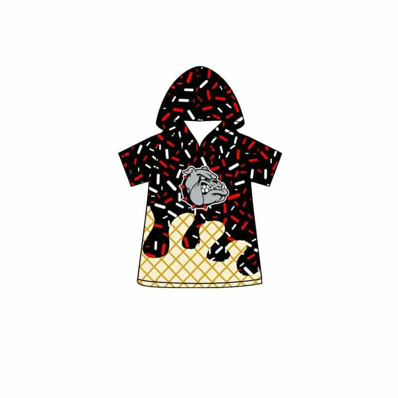 6.30Preorder (moq 5)Baby Boys Black Short Sleeves Bulldogs Drip Team Hoodies Top