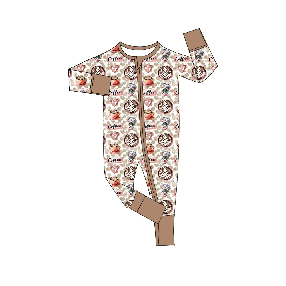X903 Preorder(moq 5)Baby Girls Leopard Coffee Zipper Footie Rompers