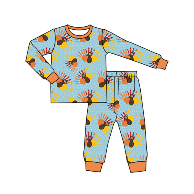 7.4Preorder (moq 5)Baby Boys Long Sleeves Turkey Plaid Top Pant Pajamas Clothes Set